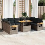 vidaXL Salon de jardin avec coussins 10 Pièces gris résine tressée acacia