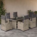 vidaXL Ensemble à manger de jardin et coussins 7 Pièces gris clair rotin