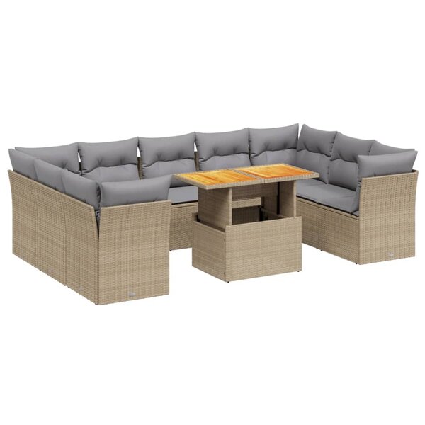 vidaXL Salon de jardin avec coussins 10 Pièces beige résine tressée