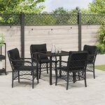 vidaXL Set de repas de jardin 5 pièces avec coussins en rattan poly noir