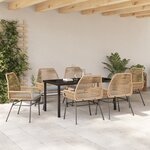 vidaXL Ensemble de Salle à Manger de Jardin 7 Pièces avec Coussins Marron en Rattan Poly