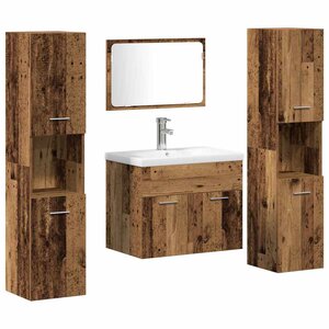 vidaXL Ensemble de mobilier de salle de bain 4 Pièces Bois Ancien