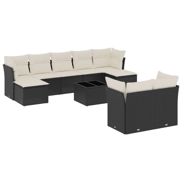 vidaXL Salon de jardin 10 Pièces avec coussins noir résine tressée