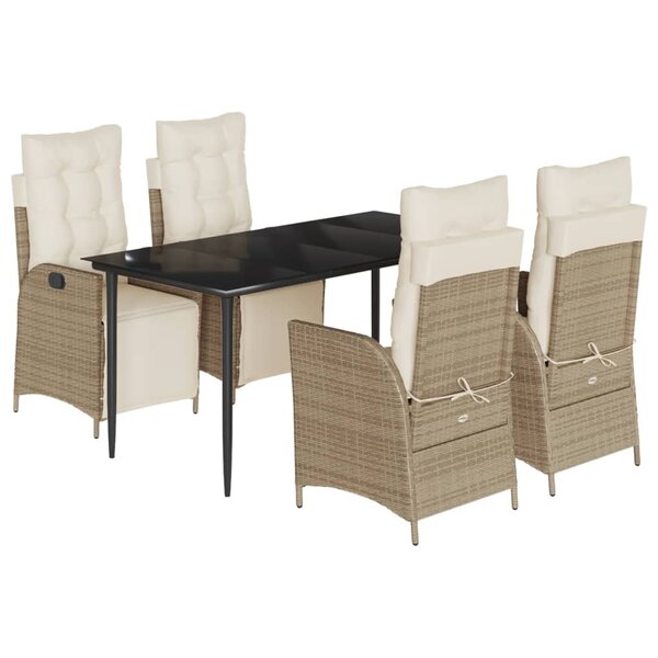 vidaXL Ensemble à manger de jardin avec coussins 5Pièces Beige poly rotin
