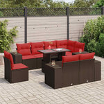 vidaXL Salon de jardin avec coussins 9Pièces marron résine tressée acacia