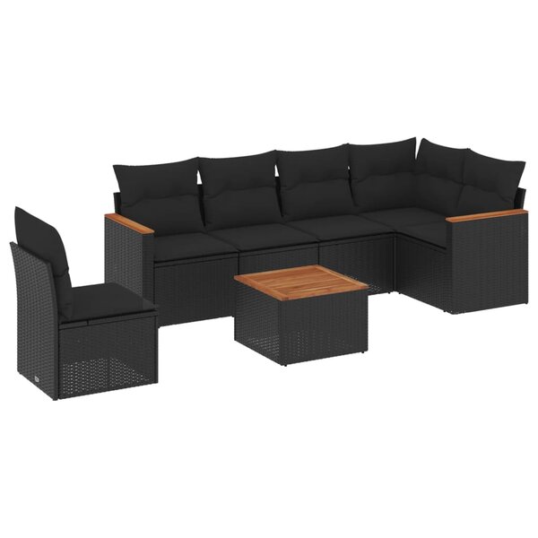 vidaXL Salon de jardin 7 Pièces avec coussins noir résine tressée