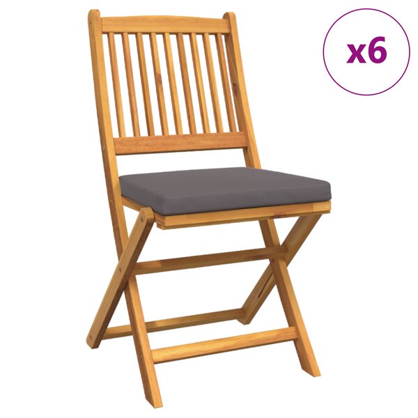 Chaises de jardin pliables vidaXL avec coussin gris 6 pièces en bois d'acacia massif