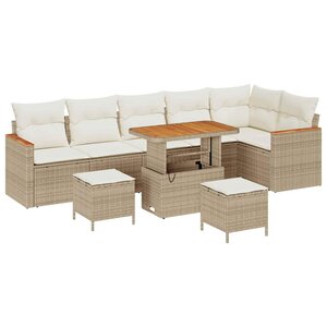 vidaXL Ensemble de canapé de jardin avec coussin Beige Poly rotin