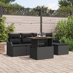 Ensemble de 6 Canapés de Jardin avec Coussins en Rattan Noir et Acacia