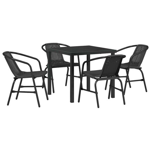 vidaXL Ensemble de salle à manger pour jardin 5 Pièces Noir Poly rotin