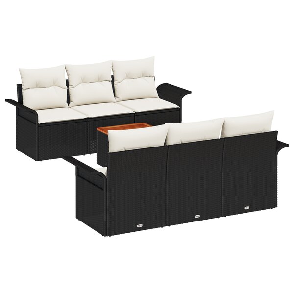 Ensemble de 7 pièces de canapés de jardin avec coussins noir rattan poly acacia