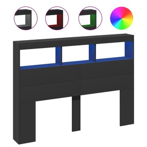 vidaXL Armoire tête de lit avec LED noir 140x17x102 cm