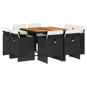 vidaXL Ensemble à manger de jardin 9Pièces coussins noir résine tressée