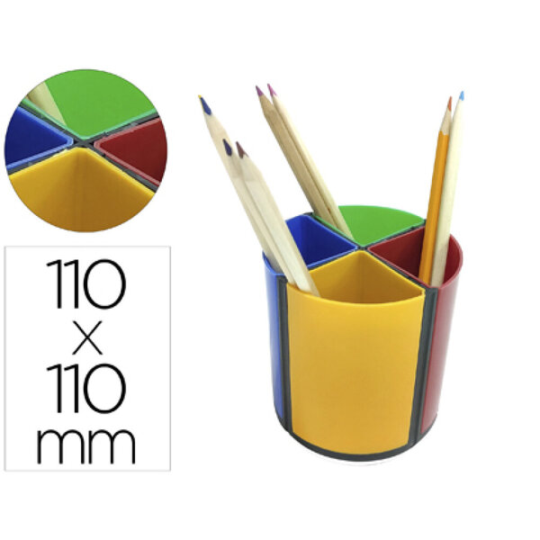 Pot a crayons q-connect plastique 4 compartiments     rotatif hauteur 110 mm        diametre 110mm coloris