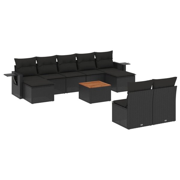 vidaXL Salon de jardin 10 Pièces avec coussins noir résine tressée