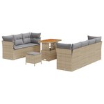 Canapé de Jardin 10 Pièces avec Coussins Beige Polyrattan Acacia