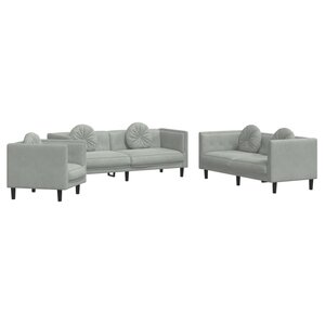 vidaXL Ensemble de canapés 3 Pièces avec coussins gris clair velours