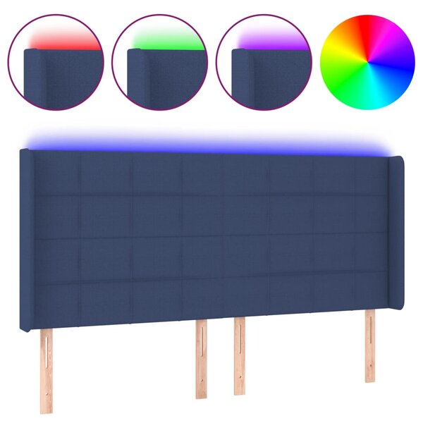 vidaXL Tête de lit à LED Bleu 163x16x118/128 cm Tissu
