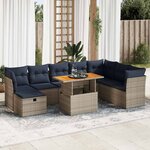 vidaXL Salon de jardin avec coussins 9Pièces marron résine tressée acacia