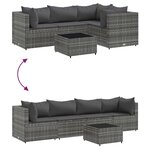 vidaXL Salon de jardin 5 Pièces avec coussins Gris Résine tressée