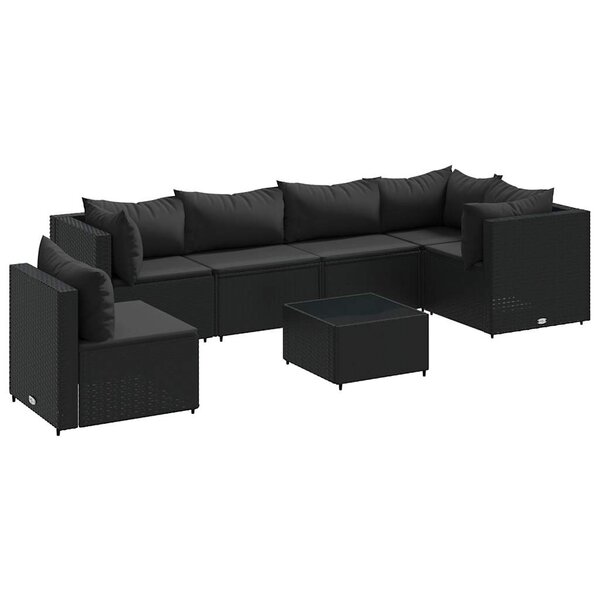 vidaXL Salon de jardin 7 Pièces avec coussins Noir Résine tressée