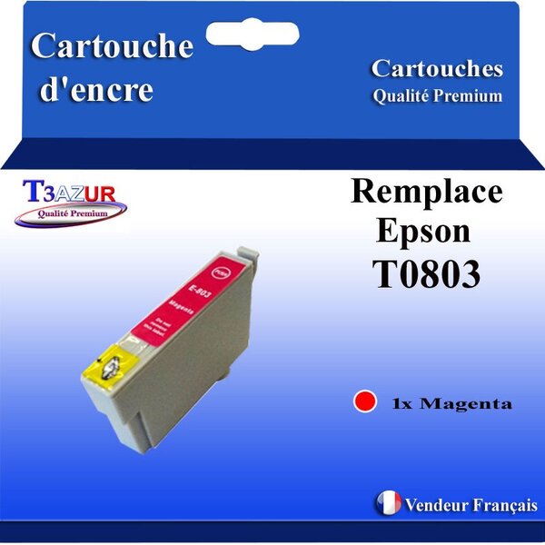 T3AZUR- Cartouche Compatible avec Epson T0803 remplace Epson Stylus PX800FW PX810FW PX820FWD PX830FWD Magenta
