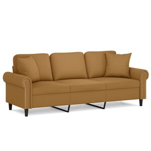 vidaXL Canapé 3 places avec oreillers décoratifs marron 180 cm velours