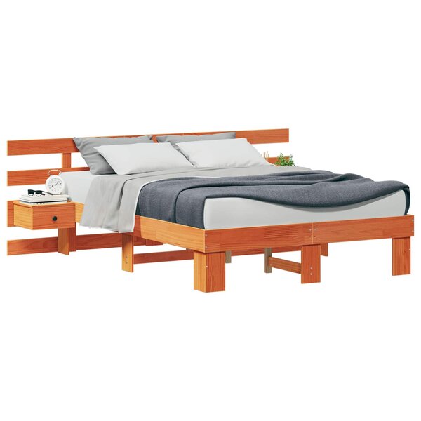 vidaXL Cadre de lit avec tête de lit Marron 120 x 200 cm Pin massif