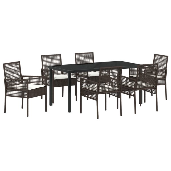 vidaXL Ensemble de salle à manger de jardin de 7 pièces avec coussins Marron Poly Rotin