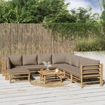 vidaXL Salon de jardin 9 Pièces avec coussins taupe bambou