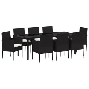 vidaXL Ensemble de Salle à Manger de Jardin de 9 Pièces avec Coussins Noir Poly Rattan