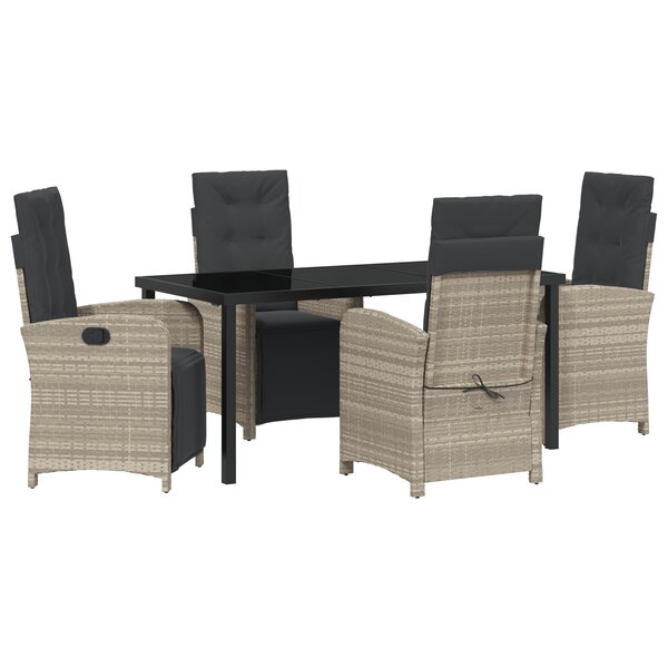 vidaXL Ensemble salle à manger jardin 5 pièces avec coussins poly rotin gris clair