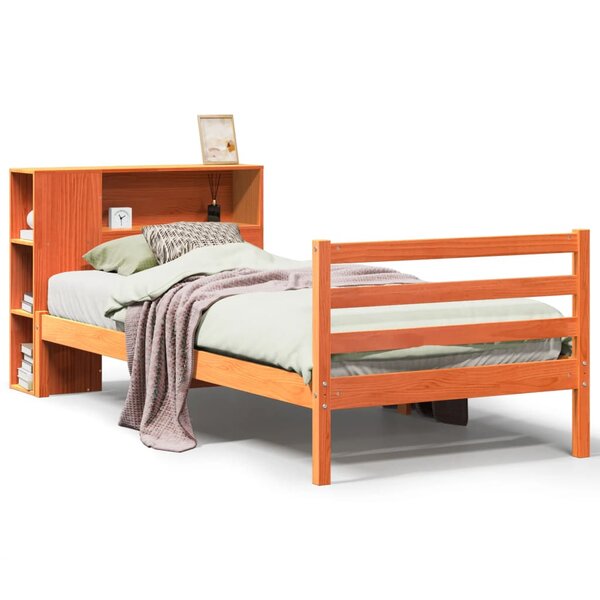 vidaXL Lit bibliothèque sans matelas cire marron 100x200cm bois massif