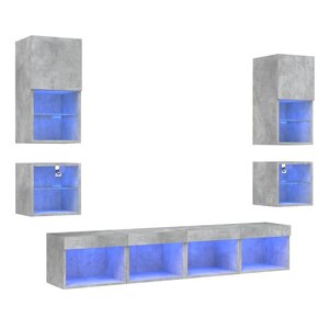 vidaXL Unités murales TV avec LED 8 Pièces gris béton bois d'ingénierie