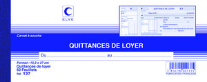 Carnet à souche QUITTANCES DE LOYER 105 x 270 mm 50 Feuillets ELVE