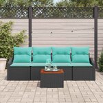vidaXL Ensemble de canapé de jardin avec coussin 5 Pièces Noir polyrotin