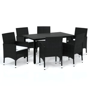 vidaXL Ensemble à manger de jardin coussins 7Pièces Résine tressée Noir