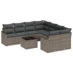 Ensemble de canapés de jardin vidaXL 9 pièces avec coussins gris poly rotin