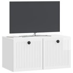 vidaXL Meuble TV mural Montage mural Blanc brillant 59 5 x 31 x 30 cm