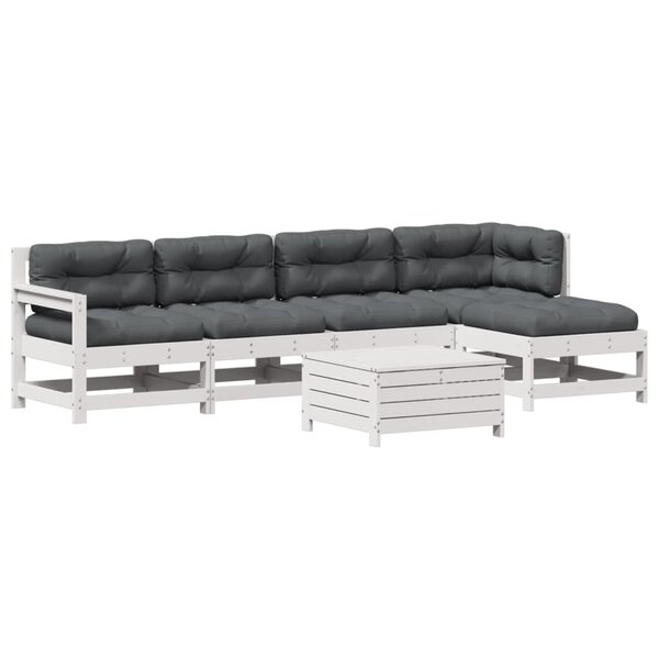 vidaXL Salon de jardin avec coussins 6 Pièces blanc bois de pin massif