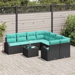 vidaXL Ensemble de Canapés 9 Pièces Noir et turquoise polyrotin