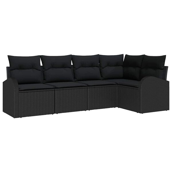 vidaXL Ensemble de canapé de jardin avec coussin 5 Pièces Noir Poly rotin