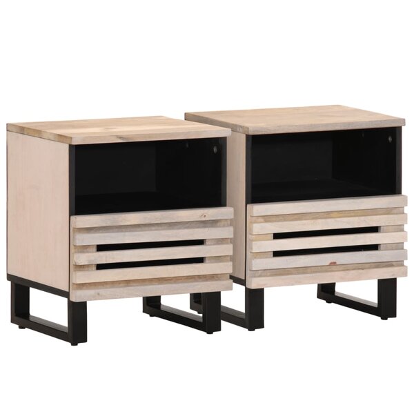 vidaXL Tables de chevet 2 Pièces 40x34x46 cm bois manguier massif blanchi