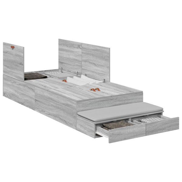 vidaXL Cadre de lit de rangement Gris Sonoma 90x200 cm