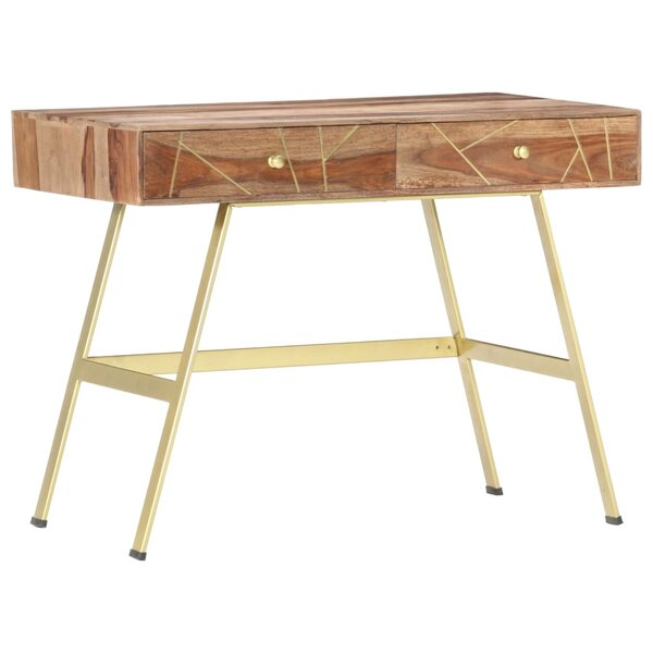 Bureau table poste de travail meuble d'ordinateur informatique étude avec tiroirs 100 x 55 x 75 cm bois solide brun 02_0023460