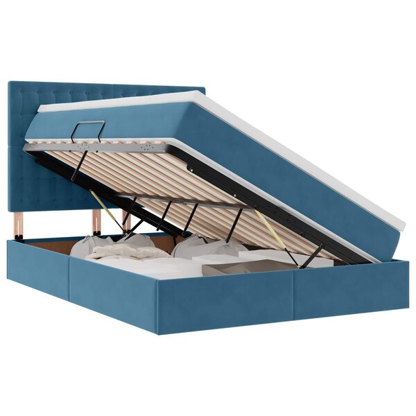 vidaXL Lit avec rangement et matelas Bleu foncé 140 x 200 cm Velours