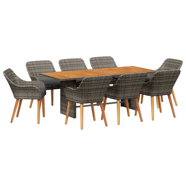 vidaXL Ensemble salle à manger jardin 9 pièces en poly rotin gris