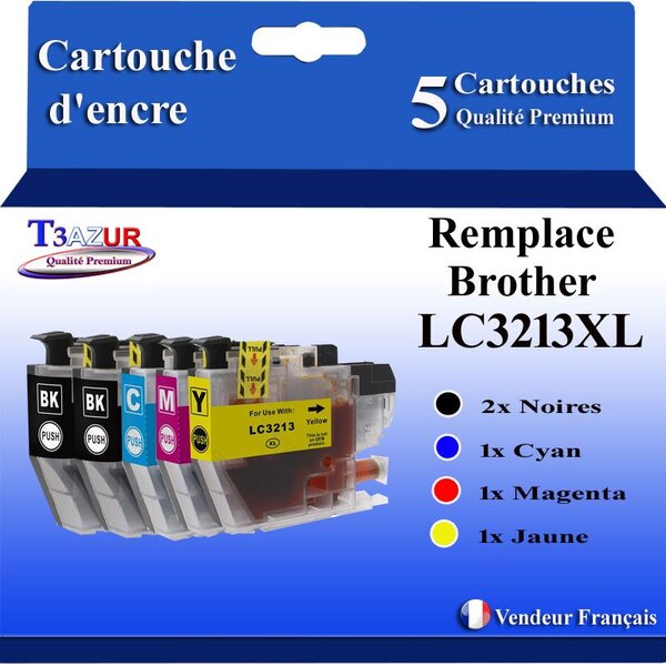 T3AZUR Lot de 5 Cartouches compatibles avec Brother LC3213 XL pour Brother DCP-J497DW  DCP-J572DW  DCP-J772DNW  DCP-J772DW  DCP-J774DW