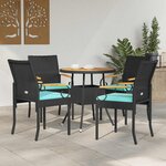 vidaXL Chaises de jardin 4 Pièces Noir et turquoise Poly Rattan et Acacia