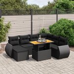 vidaXL Salon de jardin 8 Pièces avec coussins noir résine tressée